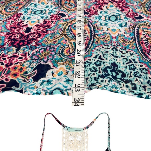 Maurices Boho Chiffon Paisley Crochet T Back Tank Top Blue Pink Peach Medium M - Picture 5 of 7